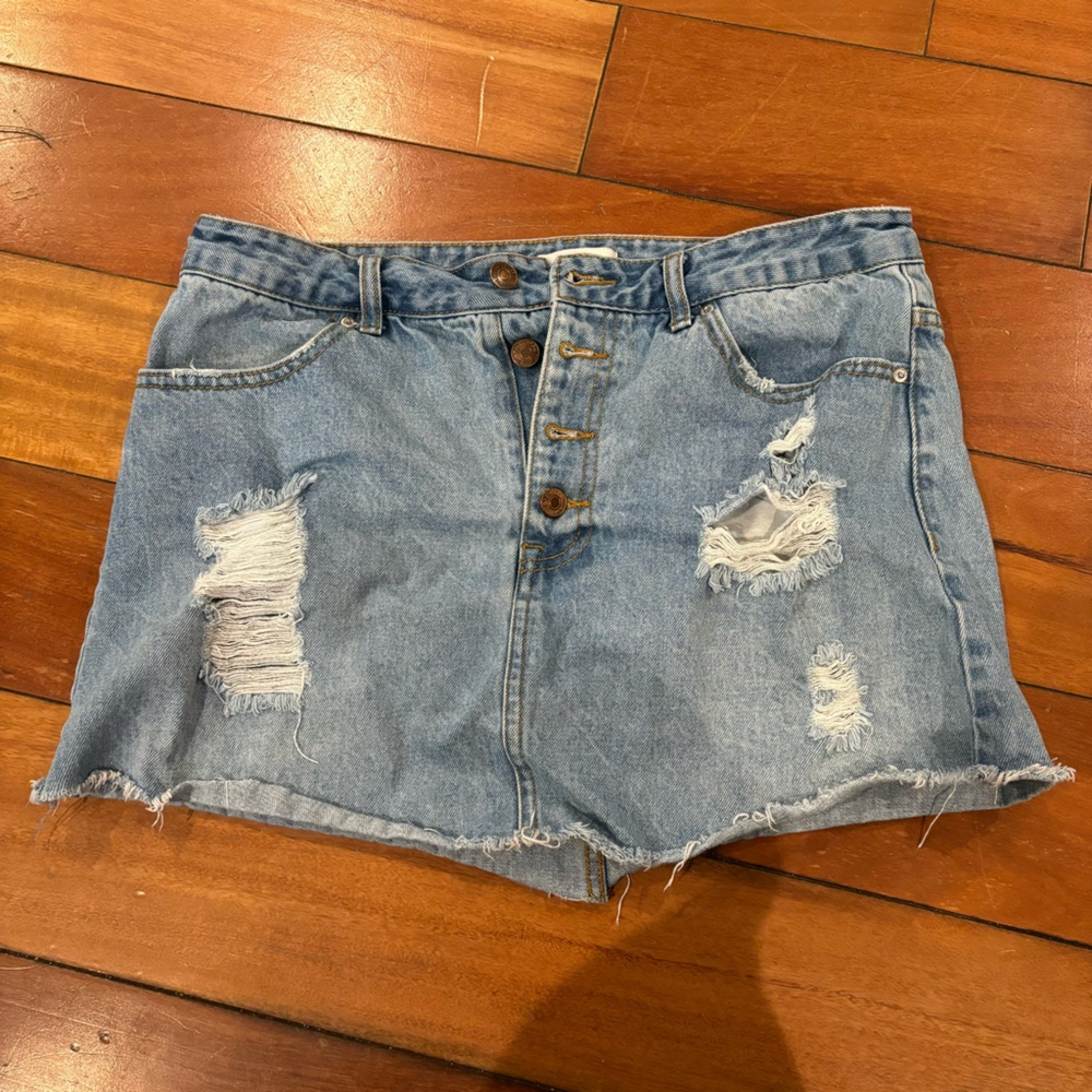 High Waisted Ripped Denim Skirt